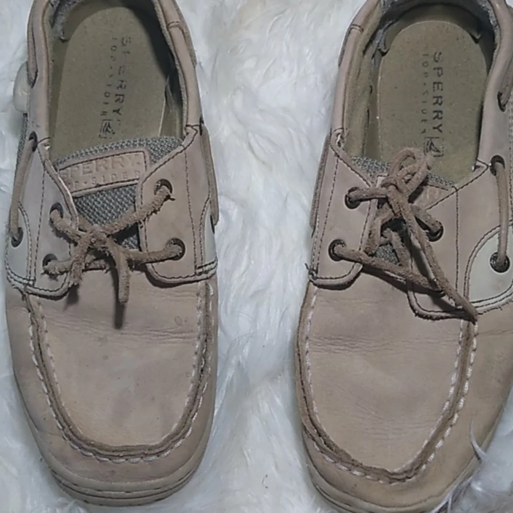 Sperry Top-Sider Boat Shoes Girls Size 5M Beige Nubuck Lace-Up Casual Deck Shoes